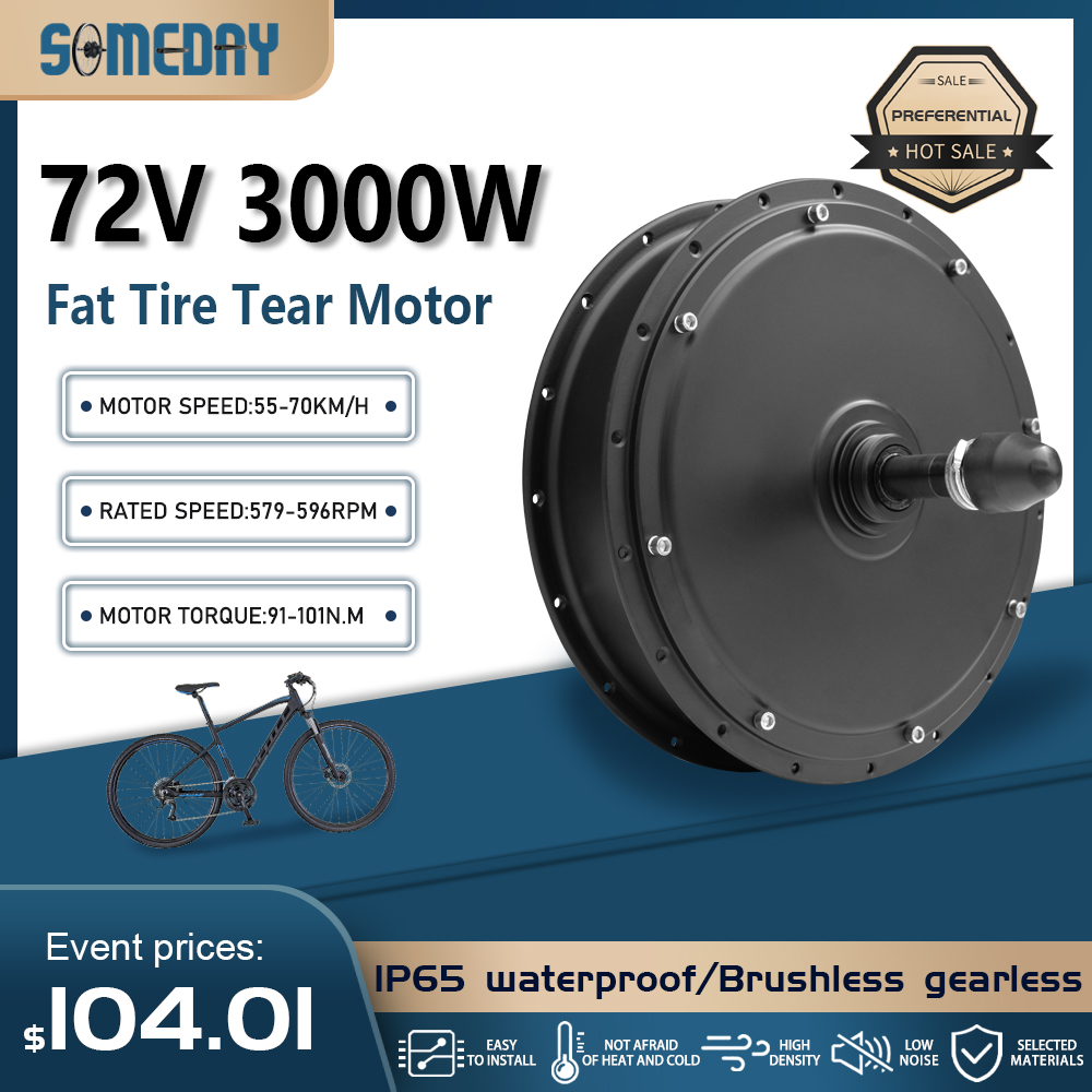 Ebike Conversion Kit 72V 3000W - ファットタイヤEバイクモーター72V 3000W 4.0タイヤ ブラシレスノンギアリアハブモーター 電動変換モーターキット 雪道用