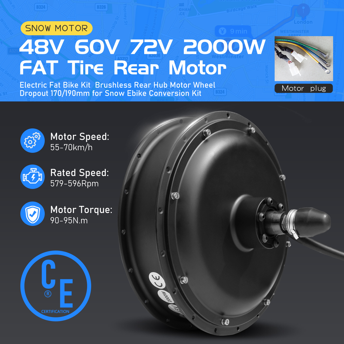 電動自転車ファットタイヤハブモーター 48V 60V 72V - Fat Tire Ebike Conversion Kit 2000W のレビューと価格